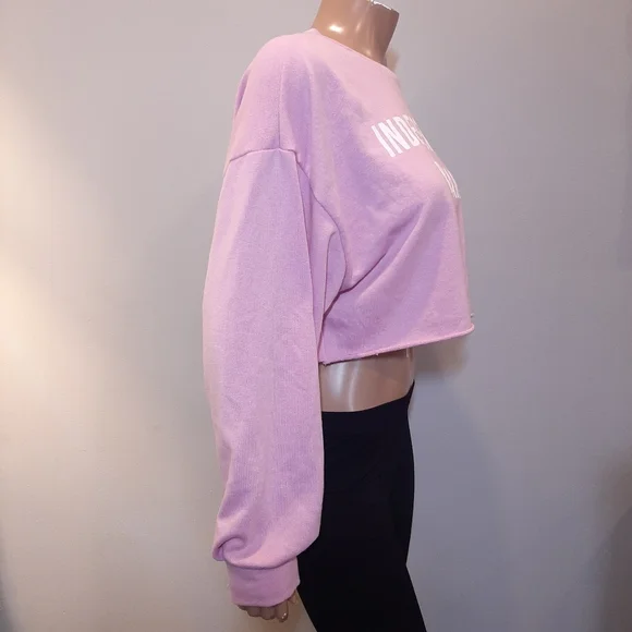 3/$20 Fashion Nova Independent Woman Cropped Sweatshirt Raw Hem Pink Oversized - Picture 10 of 15